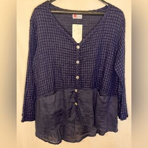 Linnea Women's Navy Nantucket Jacket Button-Up Top Lagenlook linen sz Small NWT